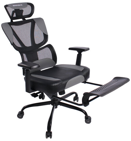 Кресло BRABIX PREMIUM "Venom GM-530", подножка, синхромеханизм, экокожа/сетка, черное/серое, 532951