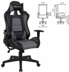 Кресло компьютерное BRABIX "GT Racer GM-100", две подушки, экокожа, черное/серое, 531926