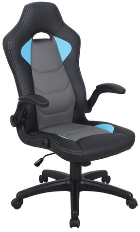 Кресло компьютерное BRABIX "Skill GM-005", откидные подлокотники, экокожа, черное/голубое, 532497