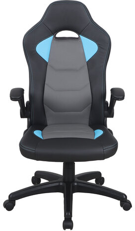 Кресло компьютерное BRABIX "Skill GM-005", откидные подлокотники, экокожа, черное/голубое, 532497