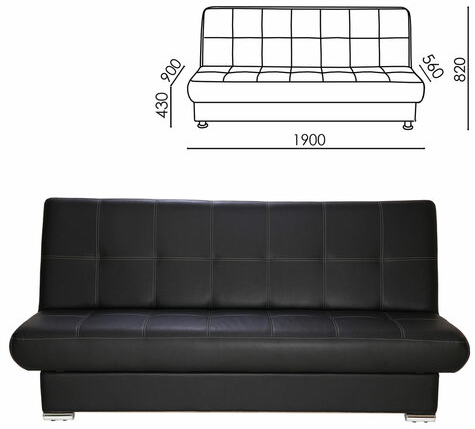 Диван мягкий раскладной "Модесто", 1900х900х820 мм, экокожа, черный