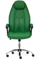 Кресло BOSS (хром) кож/зам, зеленый/зеленый перфорированный, 36-001/36-001/06