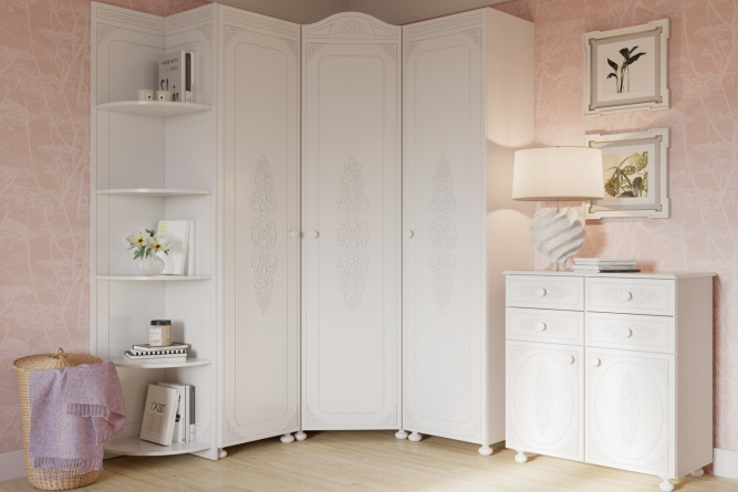 Шкаф Ассоль АС-53К (правый с короной) белое дерево