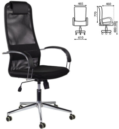 Кресло офисное BRABIX "Pilot EX-610 CH" premium, хром, ткань-сетка, черное, 532417