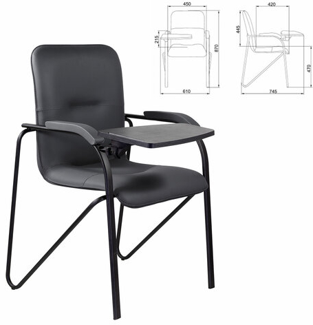 Кресло со столом BRABIX "Samba CF-108 BOX-2", черный каркас, кожзам черный, разобрано, 533217