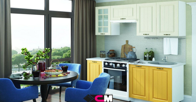 Кухня Мария Крем | Жёлтый  (1,8 м) модульная