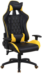 Кресло компьютерное BRABIX "GT Master GM-110", две подушки, экокожа, черное/желтое, 531927