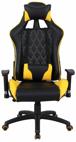Кресло компьютерное BRABIX "GT Master GM-110", две подушки, экокожа, черное/желтое, 531927