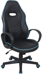 Кресло компьютерное BRABIX "Flame GM-004", экокожа, черное/голубое, 532498