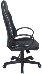 Кресло компьютерное BRABIX "Flame GM-004", экокожа, черное/голубое, 532498