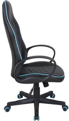 Кресло компьютерное BRABIX "Flame GM-004", экокожа, черное/голубое, 532498