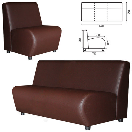 Диван мягкий трехместный "Клауд", "V-600", 1540х750х780 мм, без подлокотников, экокожа, коричневый