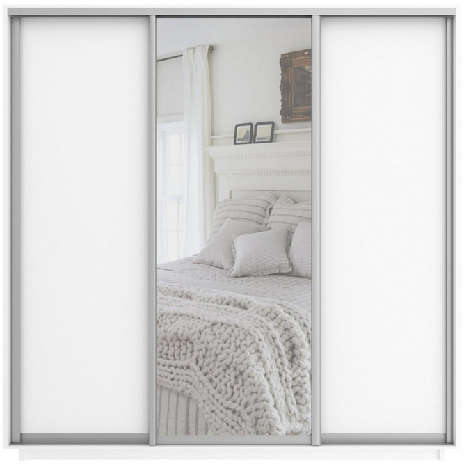 Шкаф-купе Экспресс 3-х дверный ( ЛДСП/Зеркало) Белый снег