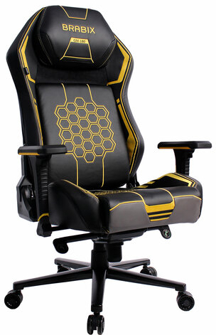 Кресло BRABIX PREMIUM "Tanos GM-180", мультиблок, 4D подлокотники, литой поролон, черное/желтое, 532953