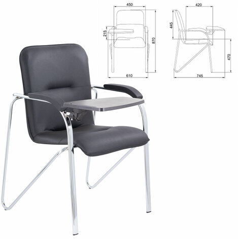 Кресло со столом BRABIX "Samba CF-108 BOX-2", хром каркас, кожзам черный, разобрано, 533218