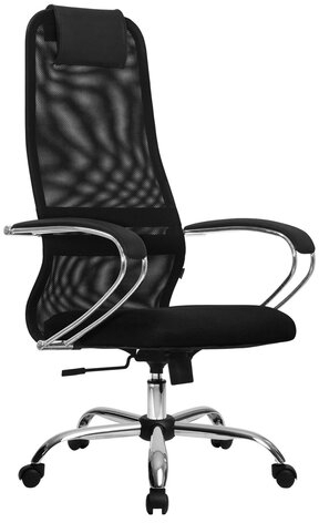 Кресло офисное МЕТТА &quot;SU-B-8&quot; хром, ткань-сетка, сиденье мягкое, черное