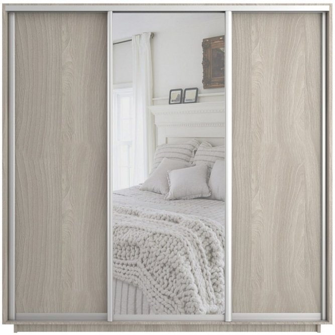 Шкаф-купе Экспресс 3-х дверный ( ЛДСП/Зеркало) Ясень шимо светлый