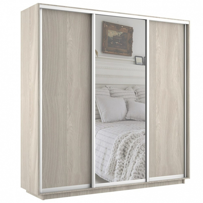 Шкаф-купе Экспресс 3-х дверный ( ЛДСП/Зеркало) Ясень шимо светлый