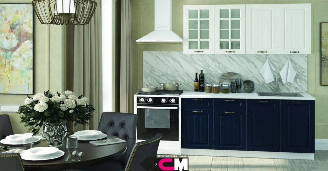 Кухня Мария Дуб белый | Синий (1,6 м) модульная