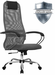 Кресло офисное МЕТТА &quot;SU-B-8&quot; хром, ткань-сетка, сиденье мягкое, светло-серое