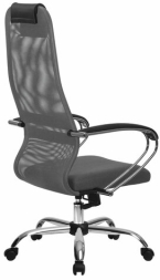 Кресло офисное МЕТТА &quot;SU-B-8&quot; хром, ткань-сетка, сиденье мягкое, светло-серое