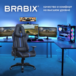 Кресло компьютерное BRABIX &quot;GT Carbon GM-120&quot;, две подушки, экокожа, черное/синее, 531930