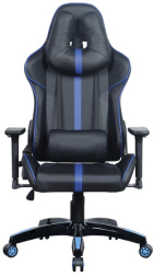 Кресло компьютерное BRABIX &quot;GT Carbon GM-120&quot;, две подушки, экокожа, черное/синее, 531930