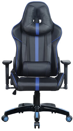 Кресло компьютерное BRABIX "GT Carbon GM-120", две подушки, экокожа, черное/синее, 531930