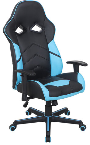 Кресло компьютерное BRABIX "Storm GM-006", регулируемые подлокотники, экокожа, черное/голубое, 532501