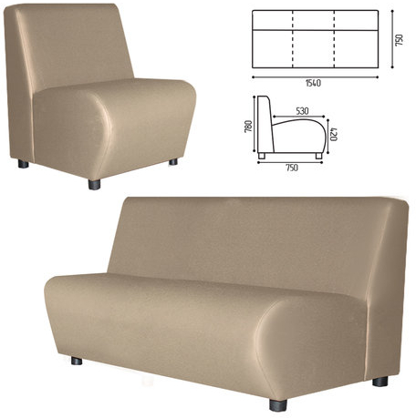 Диван мягкий трехместный "Клауд", "V-600", 1540х750х780 мм, без подлокотников, экокожа, бежевый