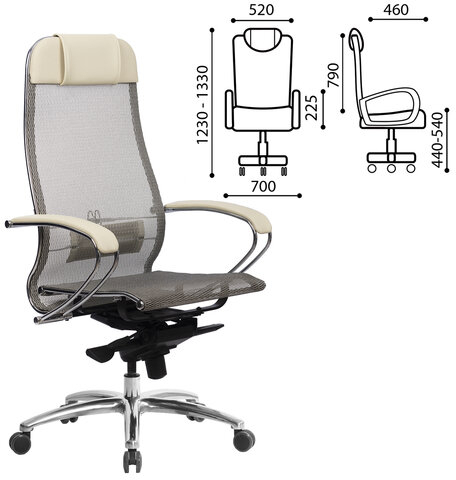 Кресло офисное МЕТТА "SAMURAI" S-1.04, сверхпрочная ткань-сетка, бежевое