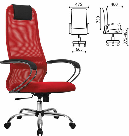 Кресло офисное МЕТТА "SU-B-8" хром, ткань-сетка, сиденье мягкое, красное