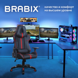 Кресло компьютерное BRABIX &quot;GT Carbon GM-120&quot;, две подушки, экокожа, черное/красное, 531931