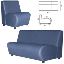 Диван мягкий трехместный &quot;Клауд&quot;, &quot;V-600&quot;, 1540х750х780 мм, без подлокотников, экокожа, голубой