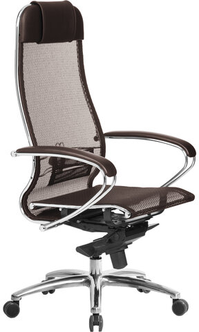 Кресло офисное МЕТТА "SAMURAI" S-1.04, сверхпрочная ткань-сетка, темно-коричневое