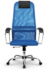 Кресло офисное МЕТТА "SU-B-8" хром, ткань-сетка, сиденье мягкое, синее