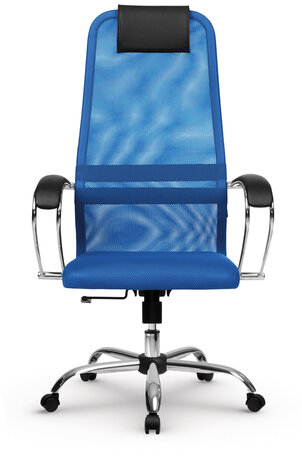 Кресло офисное МЕТТА "SU-B-8" хром, ткань-сетка, сиденье мягкое, синее