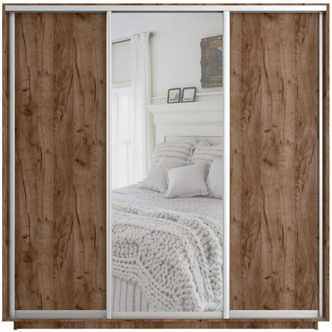 Шкаф-купе Экспресс 3-х дверный ( ЛДСП/Зеркало) Крафт табачный