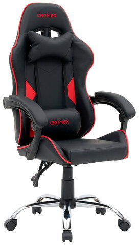Кресло компьютерное CROMEX "Joker GM-125", две подушки, экокожа, черное/красное, 532954