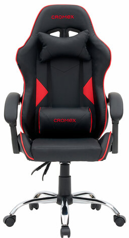 Кресло компьютерное CROMEX "Joker GM-125", две подушки, экокожа, черное/красное, 532954