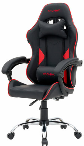 Кресло компьютерное CROMEX "Joker GM-125", две подушки, экокожа, черное/красное, 532954