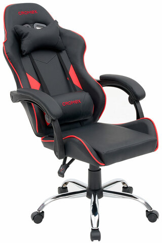 Кресло компьютерное CROMEX "Joker GM-125", две подушки, экокожа, черное/красное, 532954