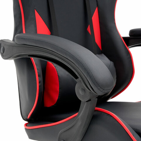 Кресло компьютерное CROMEX "Joker GM-125", две подушки, экокожа, черное/красное, 532954