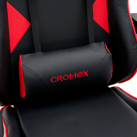 Кресло компьютерное CROMEX "Joker GM-125", две подушки, экокожа, черное/красное, 532954
