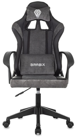 Кресло компьютерное BRABIX ''Forcer GM-127'', 2 подушки, экокожа/велюр, черное/серое, 533216