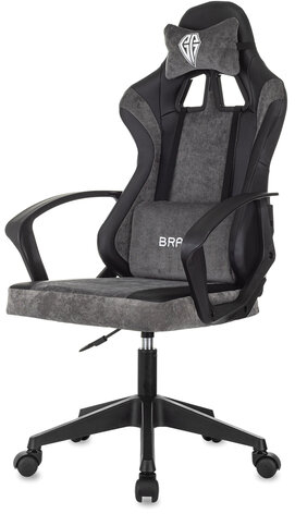 Кресло компьютерное BRABIX ''Forcer GM-127'', 2 подушки, экокожа/велюр, черное/серое, 533216