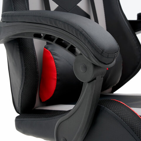 Кресло компьютерное CROMEX "Quantum GM-155 RGB", подсветка, две подушки, экокожа, черное/красное/серое, 532955