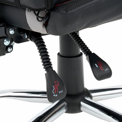 Кресло компьютерное CROMEX "Quantum GM-155 RGB", подсветка, две подушки, экокожа, черное/красное/серое, 532955