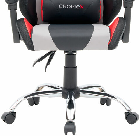 Кресло компьютерное CROMEX "Quantum GM-155 RGB", подсветка, две подушки, экокожа, черное/красное/серое, 532955