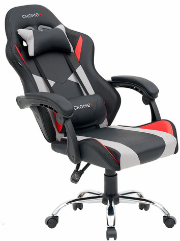 Кресло компьютерное CROMEX "Quantum GM-155 RGB", подсветка, две подушки, экокожа, черное/красное/серое, 532955
